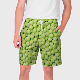 Мужские шорты 3D с принтом Узор из теннисных мячей в Новосибирске,  полиэстер 100% | прямой крой, два кармана без застежек по бокам. Мягкая трикотажная резинка на поясе, внутри которой широкие завязки. Длина чуть выше колен | 
