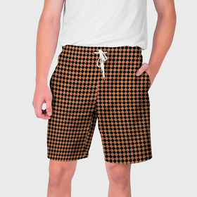 Мужские шорты 3D с принтом Шахматка чёрно коричневая ,  полиэстер 100% | прямой крой, два кармана без застежек по бокам. Мягкая трикотажная резинка на поясе, внутри которой широкие завязки. Длина чуть выше колен | 