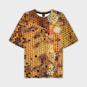 Мужская футболка oversize 3D с принтом Пчёлы и соты с мёдом в Санкт-Петербурге,  |  | 