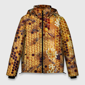 Мужская зимняя куртка 3D с принтом Пчёлы и соты с мёдом в Новосибирске, верх — 100% полиэстер; подкладка — 100% полиэстер; утеплитель — 100% полиэстер | длина ниже бедра, свободный силуэт Оверсайз. Есть воротник-стойка, отстегивающийся капюшон и ветрозащитная планка. 

Боковые карманы с листочкой на кнопках и внутренний карман на молнии. | 