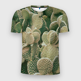Мужская футболка 3D Slim с принтом Поле кактусов в Кировске, 100% полиэстер с улучшенными характеристиками | приталенный силуэт, круглая горловина, широкие плечи, сужается к линии бедра | Тематика изображения на принте: 