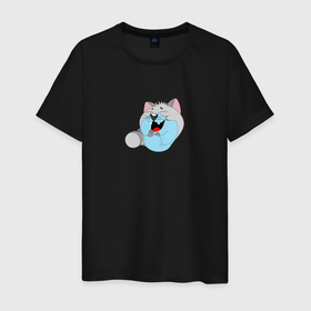 Мужская футболка хлопок с принтом Толстый серый кот в Курске, 100% хлопок | прямой крой, круглый вырез горловины, длина до линии бедер, слегка спущенное плечо. | 