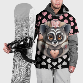 Накидка на куртку 3D с принтом Лемур и сердечки с надписью love в Екатеринбурге, 100% полиэстер |  | Тематика изображения на принте: 