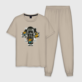 Мужская пижама хлопок с принтом Пеле Бразильский футболист в Курске, 100% хлопок | брюки и футболка прямого кроя, без карманов, на брюках мягкая резинка на поясе и по низу штанин
 | Тематика изображения на принте: 