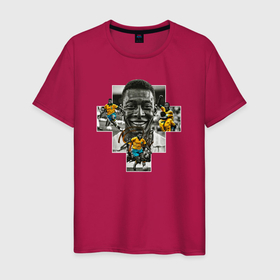 Мужская футболка хлопок с принтом Пеле Бразильский футболист в Белгороде, 100% хлопок | прямой крой, круглый вырез горловины, длина до линии бедер, слегка спущенное плечо. | 