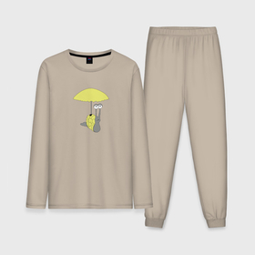 Мужская пижама с лонгсливом хлопок с принтом Улитка c зонтиком желтого цвета ,  |  | Тематика изображения на принте: 