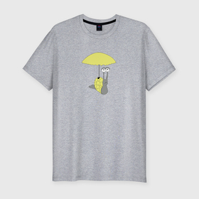 Мужская футболка хлопок Slim с принтом Улитка c зонтиком желтого цвета , 92% хлопок, 8% лайкра | приталенный силуэт, круглый вырез ворота, длина до линии бедра, короткий рукав | Тематика изображения на принте: 