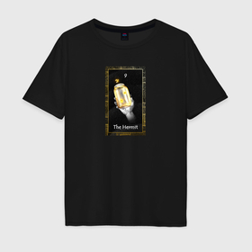 Мужская футболка хлопок Oversize с принтом Карта таро отшельник в Курске, 100% хлопок | свободный крой, круглый ворот, “спинка” длиннее передней части | 