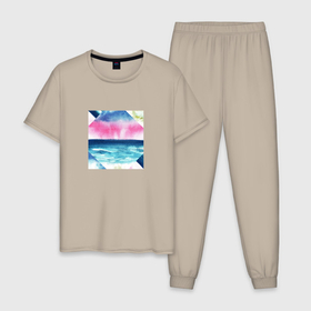 Мужская пижама хлопок с принтом Абстрактное море закат рассвет в Екатеринбурге, 100% хлопок | брюки и футболка прямого кроя, без карманов, на брюках мягкая резинка на поясе и по низу штанин
 | 