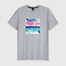 Мужская футболка хлопок Slim с принтом Абстрактное море закат рассвет в Екатеринбурге, 92% хлопок, 8% лайкра | приталенный силуэт, круглый вырез ворота, длина до линии бедра, короткий рукав | 