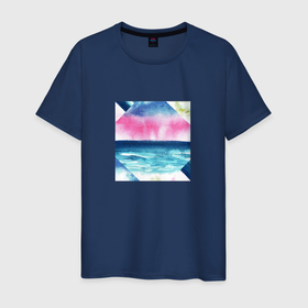 Мужская футболка хлопок с принтом Абстрактное море закат рассвет в Екатеринбурге, 100% хлопок | прямой крой, круглый вырез горловины, длина до линии бедер, слегка спущенное плечо. | Тематика изображения на принте: 