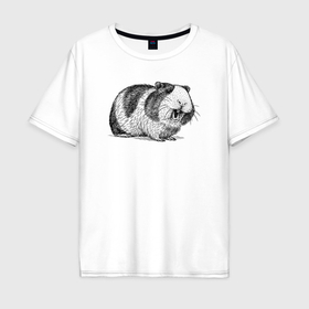 Мужская футболка хлопок Oversize с принтом Морская свинка улыбается в Петрозаводске, 100% хлопок | свободный крой, круглый ворот, “спинка” длиннее передней части | 