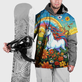 Накидка на куртку 3D с принтом Единорог в цветах в Екатеринбурге, 100% полиэстер |  | 