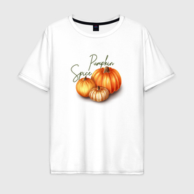 Мужская футболка хлопок Oversize с принтом Pumpkin Spice в Белгороде, 100% хлопок | свободный крой, круглый ворот, “спинка” длиннее передней части | 