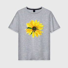 Женская футболка хлопок Oversize с принтом Акварельный подсолнух летний цветок в Екатеринбурге, 100% хлопок | свободный крой, круглый ворот, спущенный рукав, длина до линии бедер
 | 