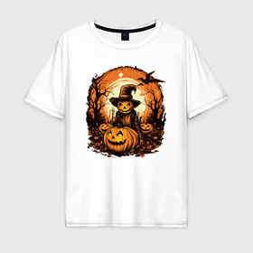 Мужская футболка хлопок Oversize с принтом Ночь перед хэллоуином в Тюмени, 100% хлопок | свободный крой, круглый ворот, “спинка” длиннее передней части | Тематика изображения на принте: 