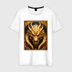 Мужская футболка хлопок с принтом Нейросеть   золотой дракон в Санкт-Петербурге, 100% хлопок | прямой крой, круглый вырез горловины, длина до линии бедер, слегка спущенное плечо. | 
