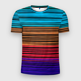 Мужская футболка 3D Slim с принтом Разноцветные тонкие линии в Тюмени, 100% полиэстер с улучшенными характеристиками | приталенный силуэт, круглая горловина, широкие плечи, сужается к линии бедра | 