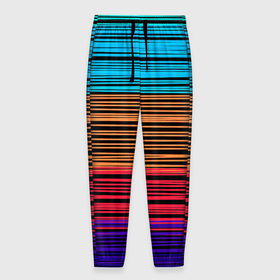 Мужские брюки 3D с принтом Разноцветные тонкие линии в Петрозаводске, 100% полиэстер | манжеты по низу, эластичный пояс регулируется шнурком, по бокам два кармана без застежек, внутренняя часть кармана из мелкой сетки | 