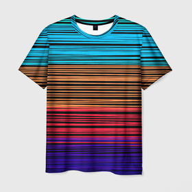 Мужская футболка 3D с принтом Разноцветные тонкие линии в Тюмени, 100% полиэфир | прямой крой, круглый вырез горловины, длина до линии бедер | 
