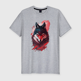 Мужская футболка хлопок Slim с принтом Красный волк ниндзя в Санкт-Петербурге, 92% хлопок, 8% лайкра | приталенный силуэт, круглый вырез ворота, длина до линии бедра, короткий рукав | Тематика изображения на принте: 