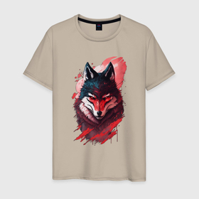 Мужская футболка хлопок с принтом Красный волк ниндзя в Санкт-Петербурге, 100% хлопок | прямой крой, круглый вырез горловины, длина до линии бедер, слегка спущенное плечо. | Тематика изображения на принте: 