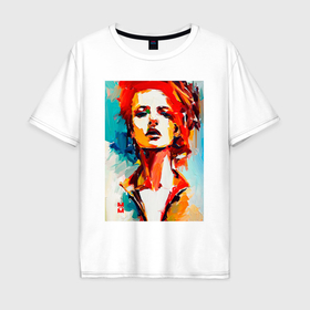 Мужская футболка хлопок Oversize с принтом МоМо   женщина с рыжими волосами в Петрозаводске, 100% хлопок | свободный крой, круглый ворот, “спинка” длиннее передней части | 