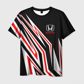 Мужская футболка 3D с принтом Хонда   белый и красный в Санкт-Петербурге, 100% полиэфир | прямой крой, круглый вырез горловины, длина до линии бедер | 