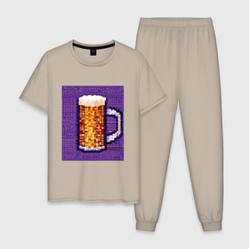 Мужская пижама хлопок с принтом Бокал пенного пива в Курске, 100% хлопок | брюки и футболка прямого кроя, без карманов, на брюках мягкая резинка на поясе и по низу штанин
 | Тематика изображения на принте: 