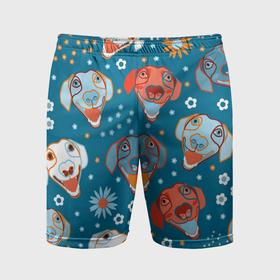 Мужские шорты спортивные с принтом Милые собачьи мордашки с цветами в Курске,  |  | Тематика изображения на принте: 