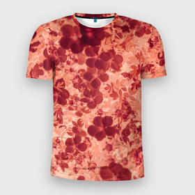 Мужская футболка 3D Slim с принтом Красные цветы скан в Петрозаводске, 100% полиэстер с улучшенными характеристиками | приталенный силуэт, круглая горловина, широкие плечи, сужается к линии бедра | 