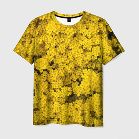 Мужская футболка 3D с принтом Жёлтые цветочки в Екатеринбурге, 100% полиэфир | прямой крой, круглый вырез горловины, длина до линии бедер | 