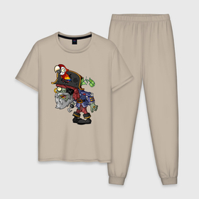 Мужская пижама хлопок с принтом Зомби пират в Санкт-Петербурге, 100% хлопок | брюки и футболка прямого кроя, без карманов, на брюках мягкая резинка на поясе и по низу штанин
 | Тематика изображения на принте: 