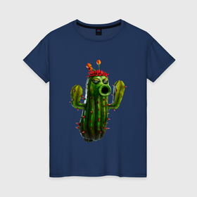 Женская футболка хлопок с принтом PvZ cactus в Белгороде, 100% хлопок | прямой крой, круглый вырез горловины, длина до линии бедер, слегка спущенное плечо | 