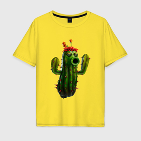 Мужская футболка хлопок Oversize с принтом PvZ cactus в Белгороде, 100% хлопок | свободный крой, круглый ворот, “спинка” длиннее передней части | 