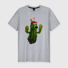 Мужская футболка хлопок Slim с принтом PvZ cactus в Белгороде, 92% хлопок, 8% лайкра | приталенный силуэт, круглый вырез ворота, длина до линии бедра, короткий рукав | 