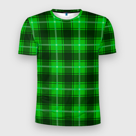 Мужская футболка 3D Slim с принтом Шотландка ярко зелёный , 100% полиэстер с улучшенными характеристиками | приталенный силуэт, круглая горловина, широкие плечи, сужается к линии бедра | 