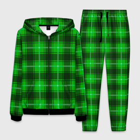 Мужской костюм 3D с принтом Шотландка ярко зелёный , 100% полиэстер | Манжеты и пояс оформлены тканевой резинкой, двухслойный капюшон со шнурком для регулировки, карманы спереди | 