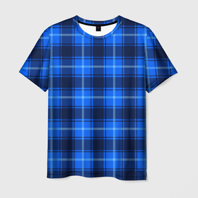 Мужская футболка 3D с принтом Шотландка синий , 100% полиэфир | прямой крой, круглый вырез горловины, длина до линии бедер | 