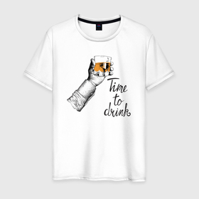 Мужская футболка хлопок с принтом Time to drink в Белгороде, 100% хлопок | прямой крой, круглый вырез горловины, длина до линии бедер, слегка спущенное плечо. | Тематика изображения на принте: 