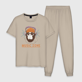 Мужская пижама хлопок с принтом Monkey music zone , 100% хлопок | брюки и футболка прямого кроя, без карманов, на брюках мягкая резинка на поясе и по низу штанин
 | Тематика изображения на принте: 