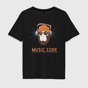 Мужская футболка хлопок Oversize с принтом Monkey music zone , 100% хлопок | свободный крой, круглый ворот, “спинка” длиннее передней части | Тематика изображения на принте: 