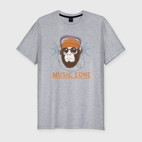 Мужская футболка хлопок Slim с принтом Monkey music zone , 92% хлопок, 8% лайкра | приталенный силуэт, круглый вырез ворота, длина до линии бедра, короткий рукав | Тематика изображения на принте: 