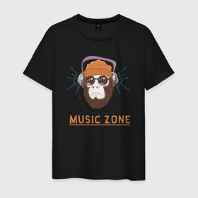 Мужская футболка хлопок с принтом Monkey music zone , 100% хлопок | прямой крой, круглый вырез горловины, длина до линии бедер, слегка спущенное плечо. | Тематика изображения на принте: 