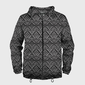 Мужская ветровка 3D с принтом Серая пряжа с узорами в Ухте, 100% полиэстер | подол и капюшон оформлены резинкой с фиксаторами, два кармана без застежек по бокам, один потайной карман на груди | Тематика изображения на принте: 