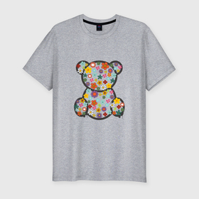 Мужская футболка хлопок Slim с принтом Медведь  в цветах в Курске, 92% хлопок, 8% лайкра | приталенный силуэт, круглый вырез ворота, длина до линии бедра, короткий рукав | 