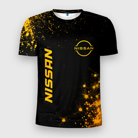 Мужская футболка 3D Slim с принтом Nissan   gold gradient: надпись, символ в Белгороде, 100% полиэстер с улучшенными характеристиками | приталенный силуэт, круглая горловина, широкие плечи, сужается к линии бедра | 