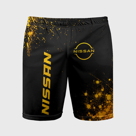 Мужские шорты спортивные с принтом Nissan   gold gradient: надпись, символ ,  |  | 