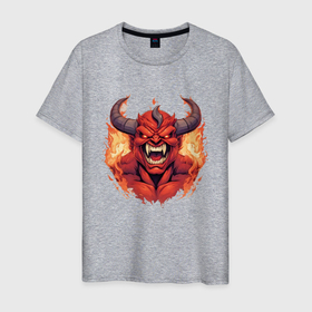 Мужская футболка хлопок с принтом Демон в огне в Курске, 100% хлопок | прямой крой, круглый вырез горловины, длина до линии бедер, слегка спущенное плечо. | 