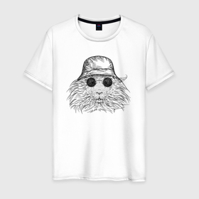 Мужская футболка хлопок с принтом Морская свинка в панаме в Кировске, 100% хлопок | прямой крой, круглый вырез горловины, длина до линии бедер, слегка спущенное плечо. | 